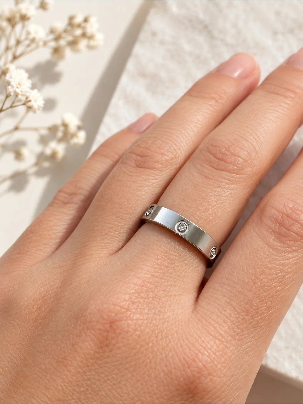 Stainless Steel Ring with Crystal Accents size 6